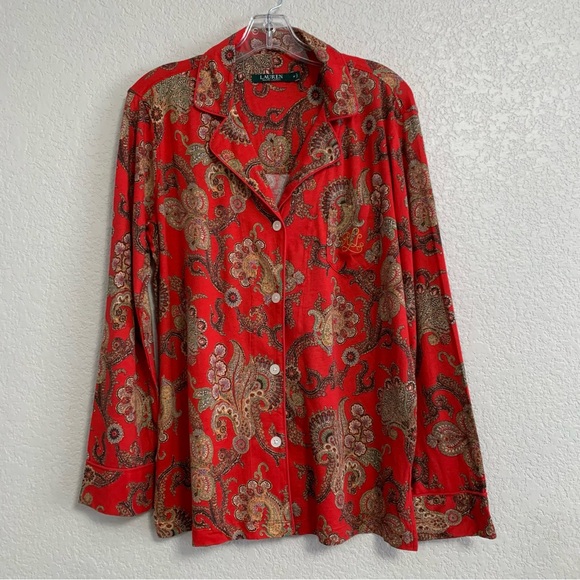 LRL Ralph Lauren Pajama PJ Set  Womens M Shirt Pants Christmas Print Monogram - Picture 2 of 16